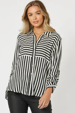 Threadz Tina Stripe Shirt - Black & White - TZ35 Discount