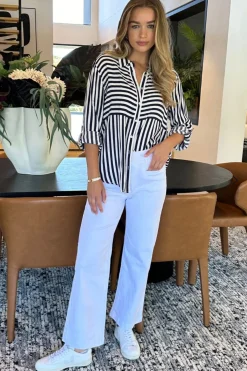 Threadz Tina Stripe Shirt - Black & White - TZ35 Discount