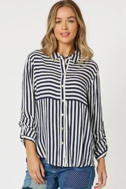 Threadz Tina Stripe Shirt - Navy & White - TZ35