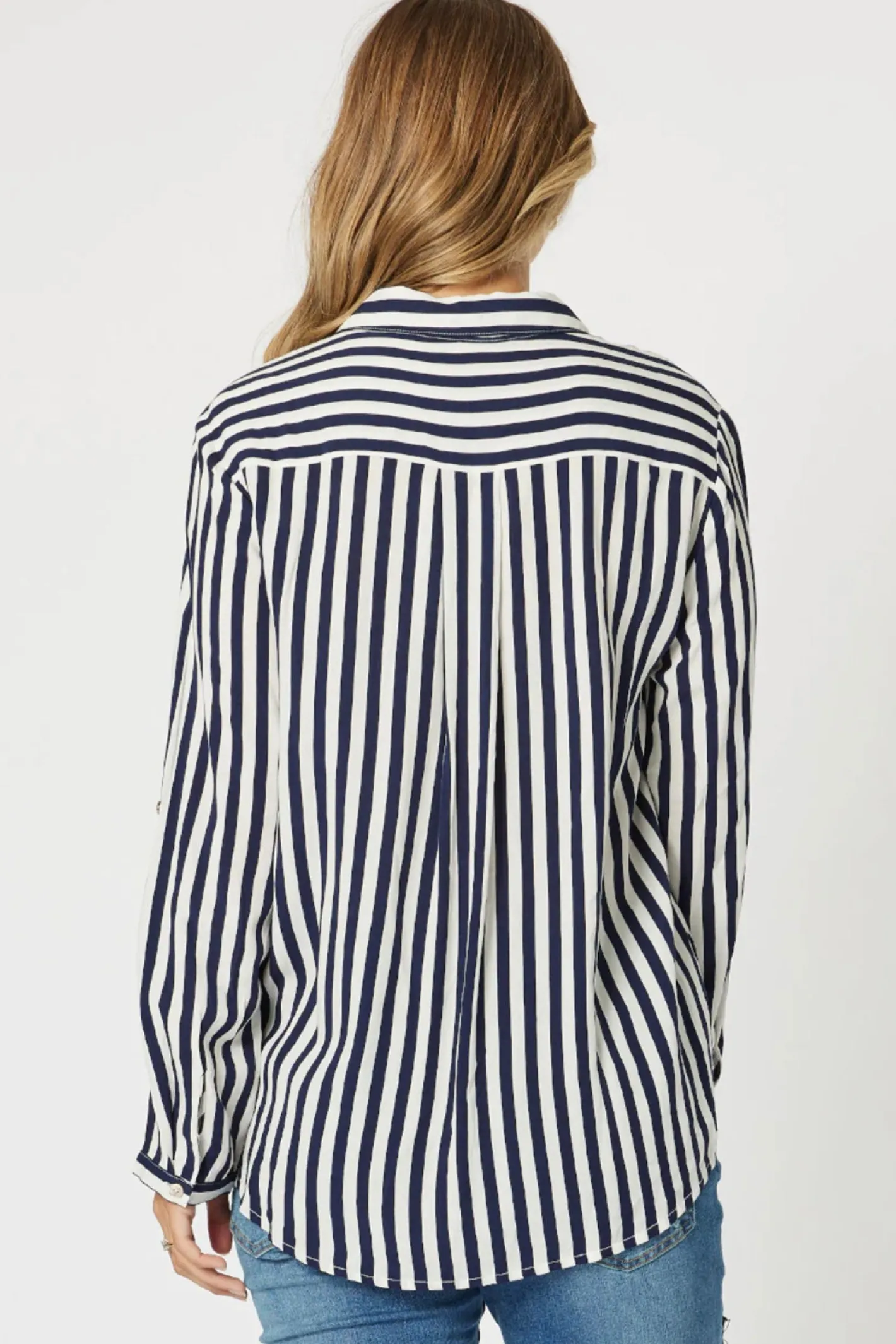 Threadz Tina Stripe Shirt - Navy & White - TZ35