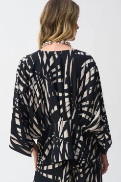 Joseph Ribkoff Tropical Print Peplum Top - Black - JR24 Hot