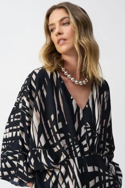 Joseph Ribkoff Tropical Print Peplum Top - Black - JR24 Hot