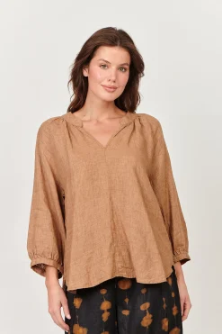 Naturals By O & J Trudy V-Neck Linen Top - Chai - OJ24 Clearance