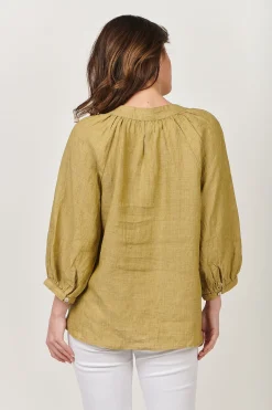 Naturals By O & J Trudy V-Neck Linen Top - Peridot - OJ24 Clearance