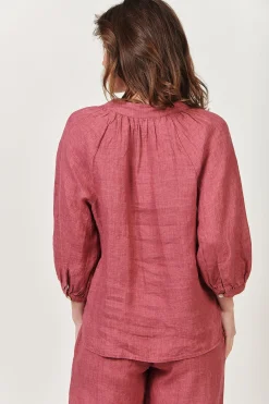 Naturals By O & J Trudy V-Neck Linen Top - Rhubarb - OJ24 Discount