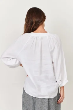 Naturals By O & J Trudy V-Neck Linen Top - White - OJ24 Discount