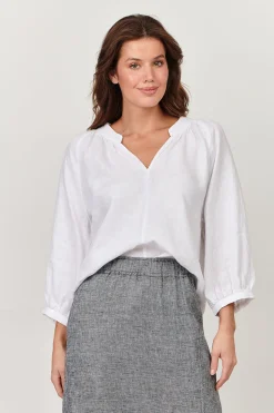 Naturals By O & J Trudy V-Neck Linen Top - White - OJ24 Discount