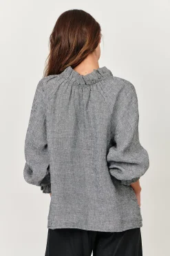 Naturals By O & J Tulip V-Neck Linen Top - Pepper - OJ27 Best
