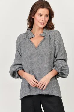 Naturals By O & J Tulip V-Neck Linen Top - Pepper - OJ27 Best