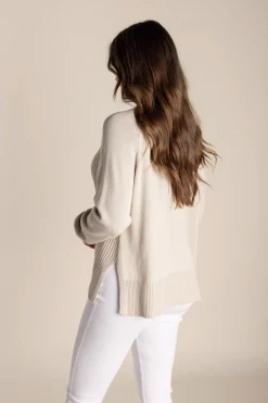 Two-T's Tyra V Neck Cable Sweater - Stone - TT25 Clearance