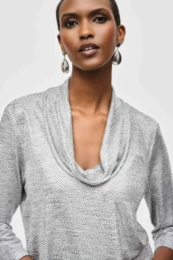 Joseph Ribkoff Uma Foiled Cowl Neck Top - Silver - JR19 Online