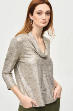 Joseph Ribkoff Uma Foiled Cowl Neck Top - Gold - JR19 Clearance