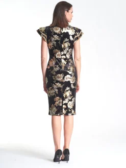 Pink Ruby Velvet Frill Sleeve Dress - Flower Print - PR8 Clearance