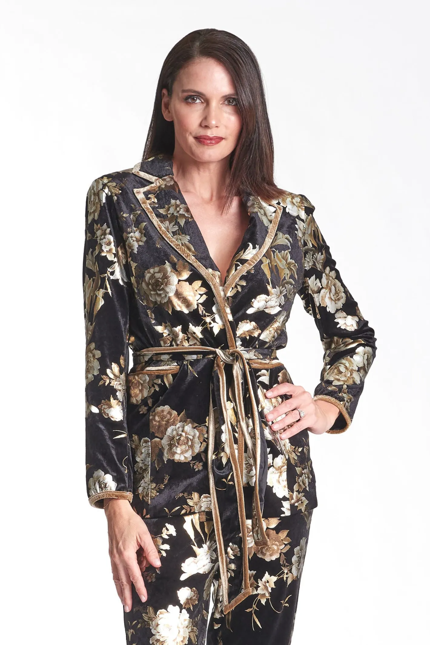 Pink Ruby Velvet Jacket - Flower Print - PR9 Outlet