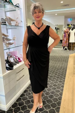 Zaliea Waterfall Style Dress | Black | Z7 Hot