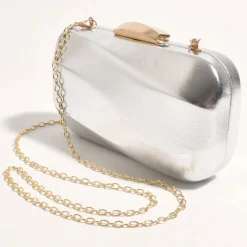 Adorne Wavy Structured Metallic Clutch - Silver - AD12 New