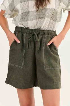 Naturals By O & J Zoie Linen Shorts - Licorice - OJ26 Outlet